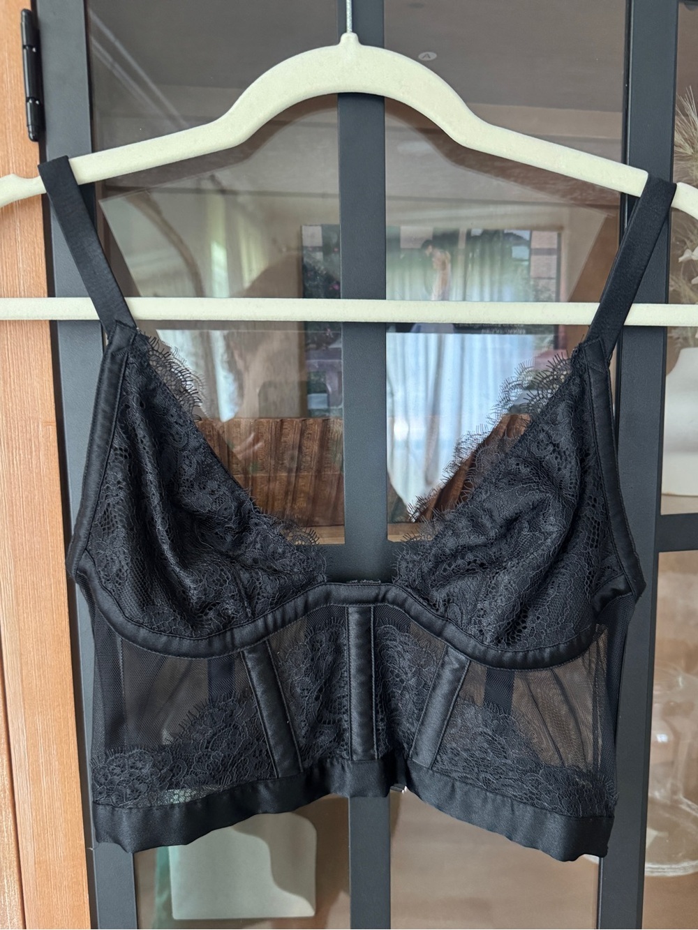 Victoria's Secret lace corset bra longline bustier structured mesh panels vneck